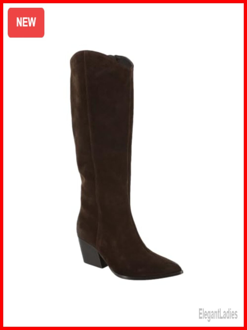 Suede Knee High Pointed Toe Boots Side Zip Stacked Heel Equestrian